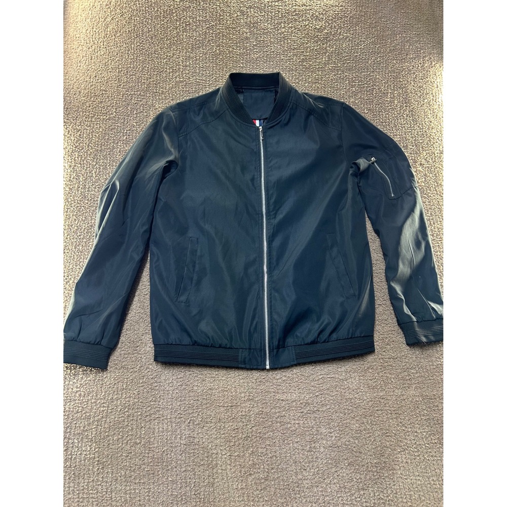 Vogue FS Mens Black Lightweight Bomber Jacket Utility Sleeve Pocket Zip Front